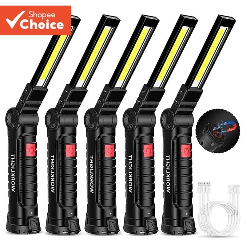 Luz de Trabalho Recarregável LED com Suporte Magnético e Rotação de 360 ​​° para Reparo de Carro, Casa e Emergência