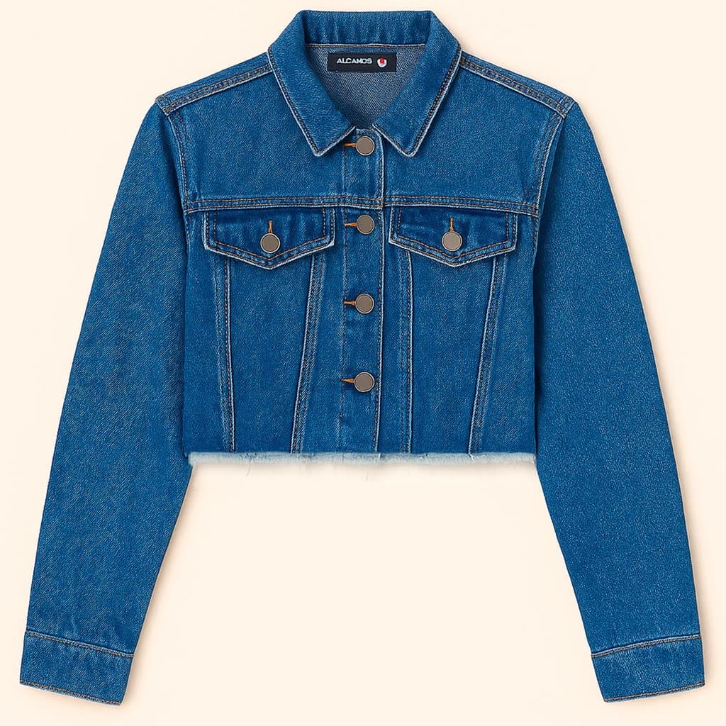 Jaqueta Casaco Feminina Jeans Denim Azul Cropped Barra Fio Social Manga longa