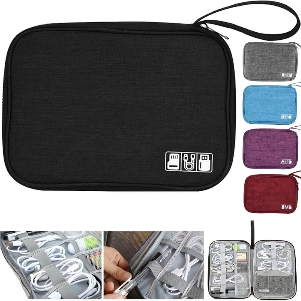 Estojo Compacto 3 em 1 - Organizador Cabos + Maquiagem + Utensílios, Zíper Vedado, Ideal Para/ Viagem/Dia a Dia