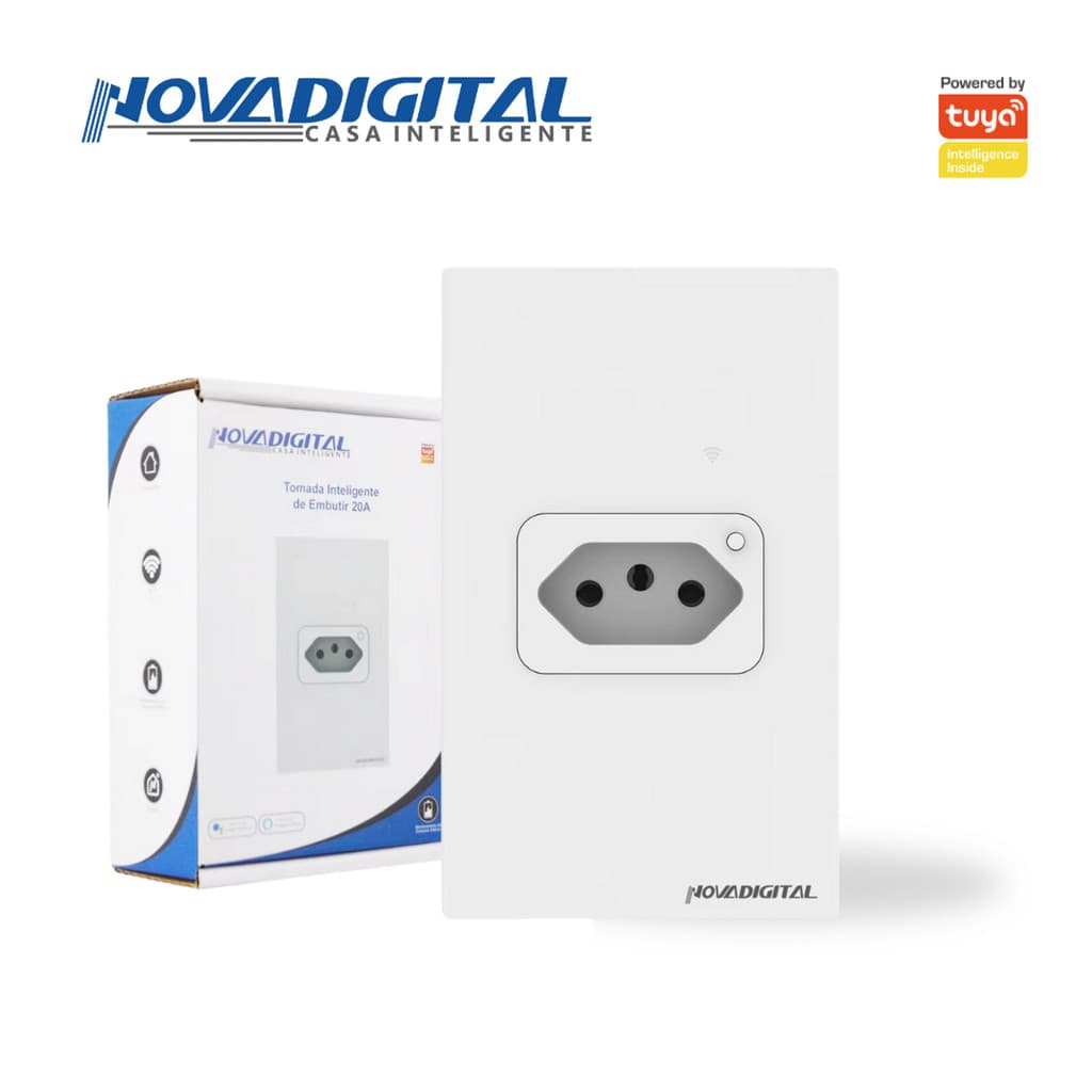 Tomada Inteligente 20A Medidor Compatível com Google Home e Alexa Branco Novadigtal