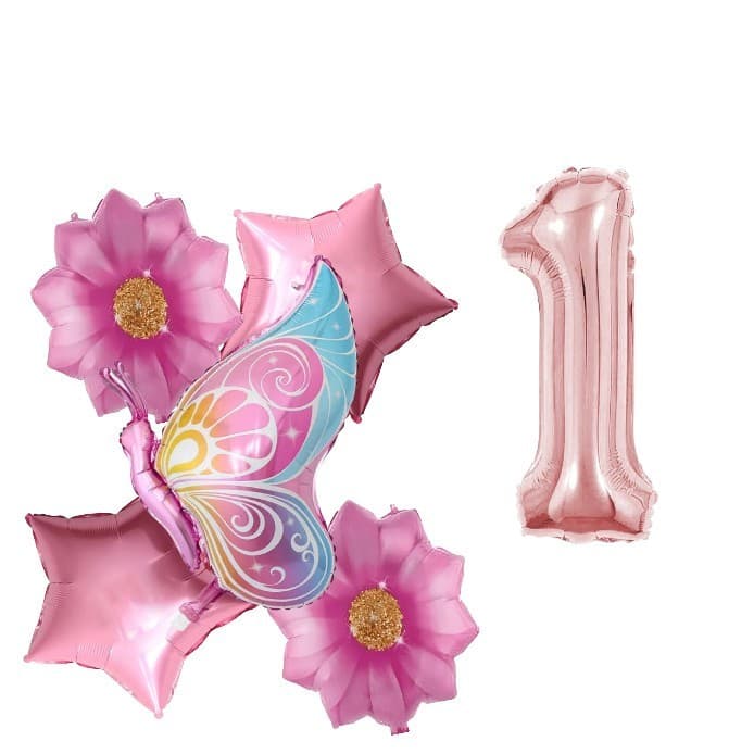 Balões Metalizados Borboleta Flor com Numero