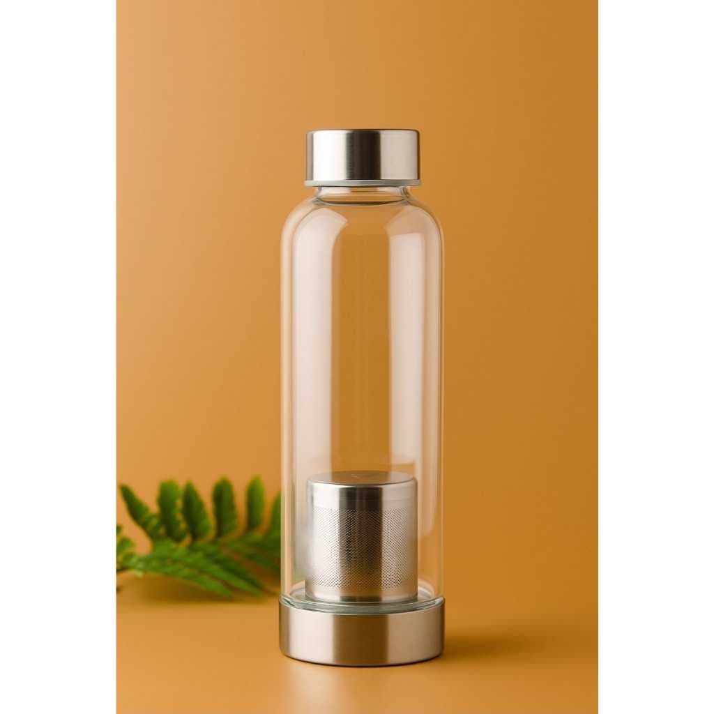 Garrafa De Vidro Com Infusor Inox 550ml + Capa Neoprene Para Chá, Sucos E Bebidas Detox
