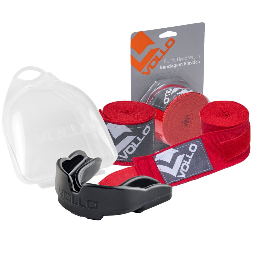 Kit Bandagem Elástica Vermelha + Protetor Bucal Boxe Vollo