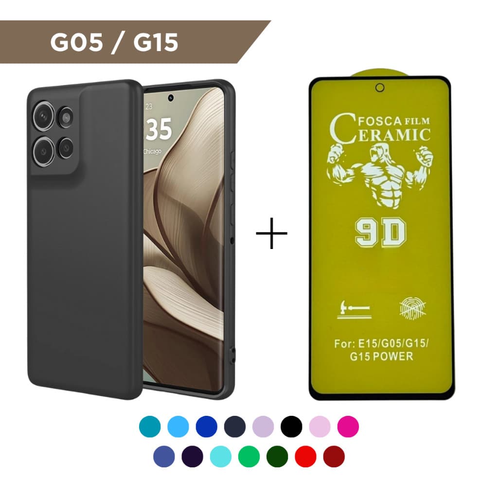 Capa Capinha Silicone Aveludada Case E Película Cerâmica Fosca Para Motorola Moto G05 G15