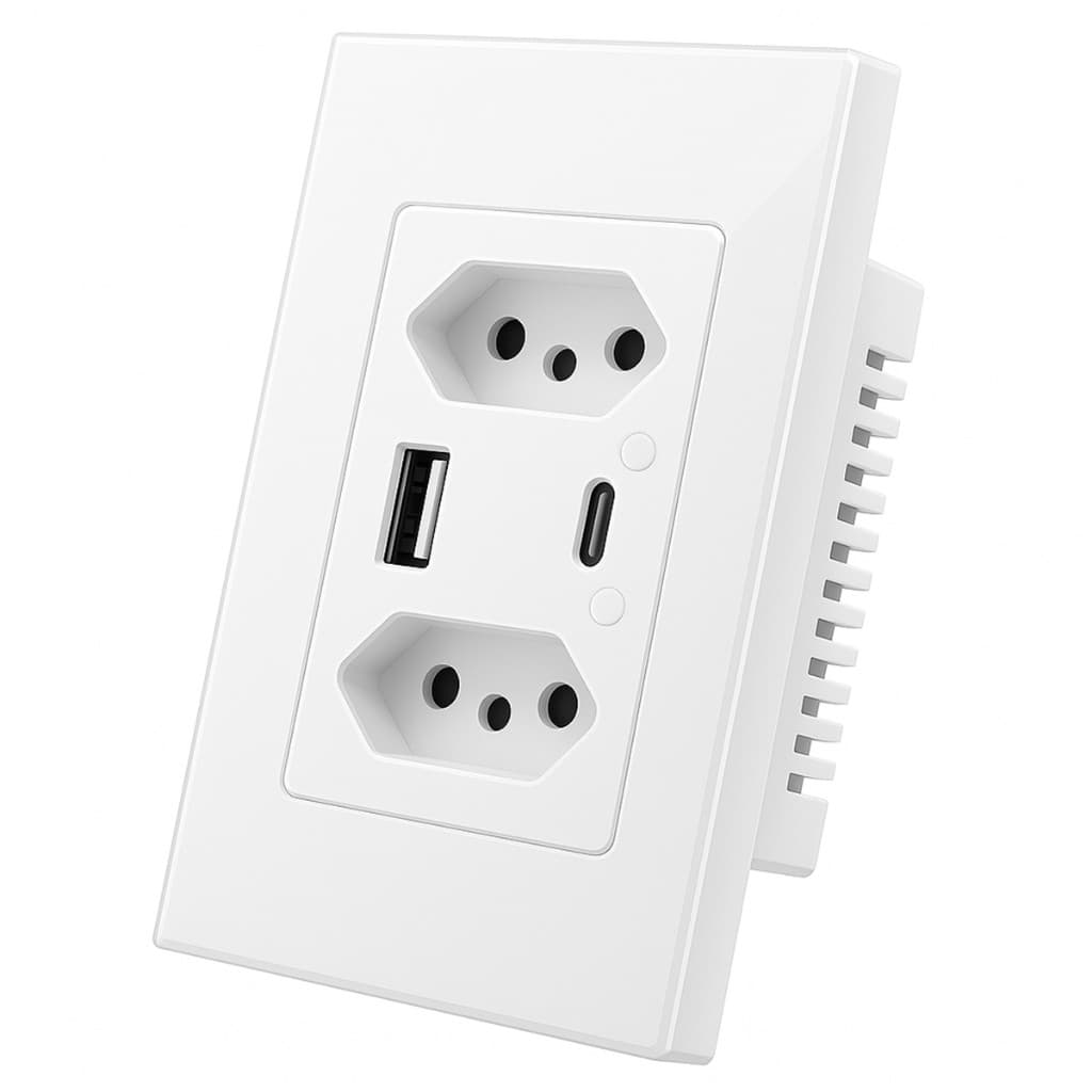 Interruptor Inteligente Com Tomada Dupla e 1 Entrada USB e 1 Tipo-C Comande de Voz Alexa