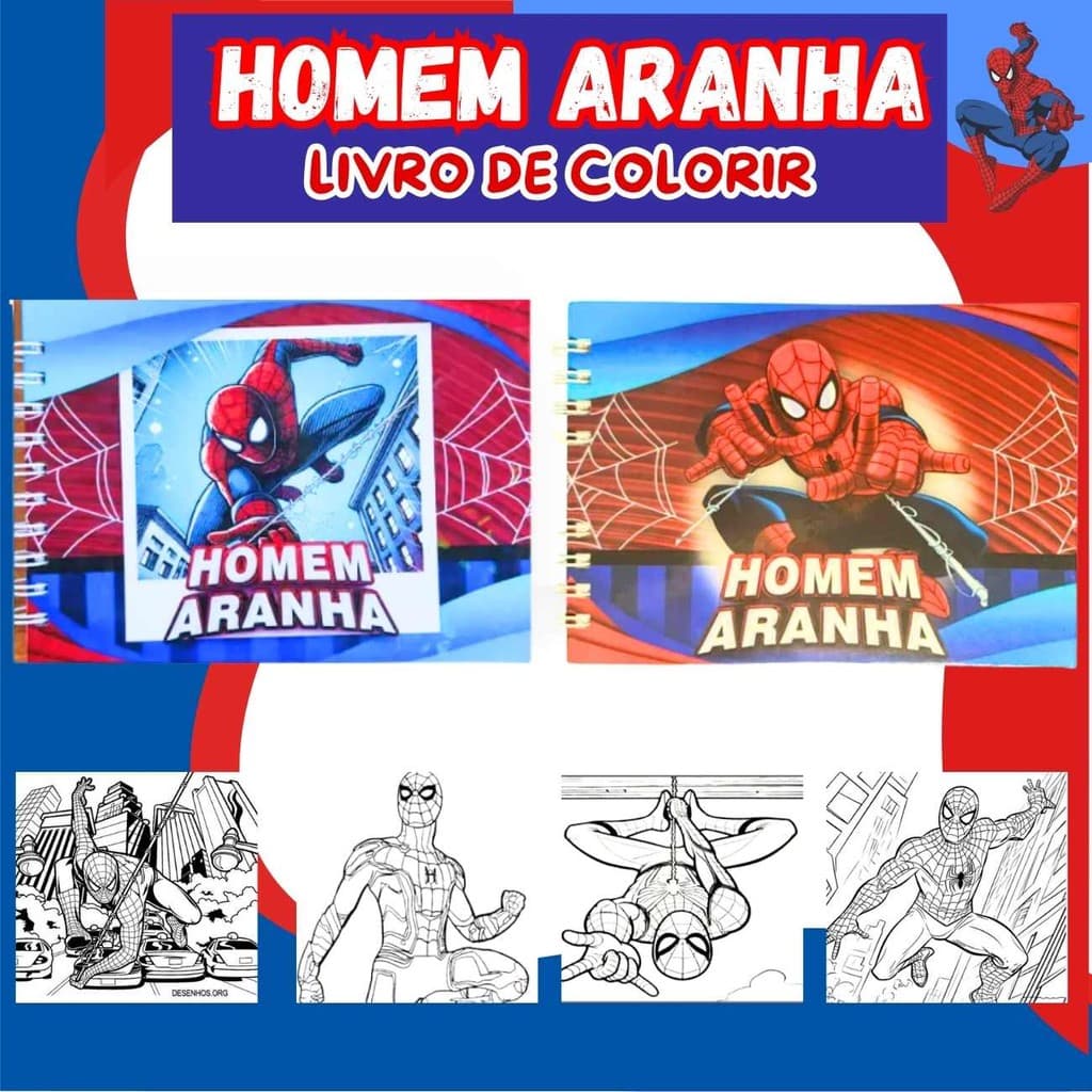 Livro De Colorir Homem Aranha Desenhos Capa Dura Premium Holográfica Caderno Para Crianças E Adultos Pintar