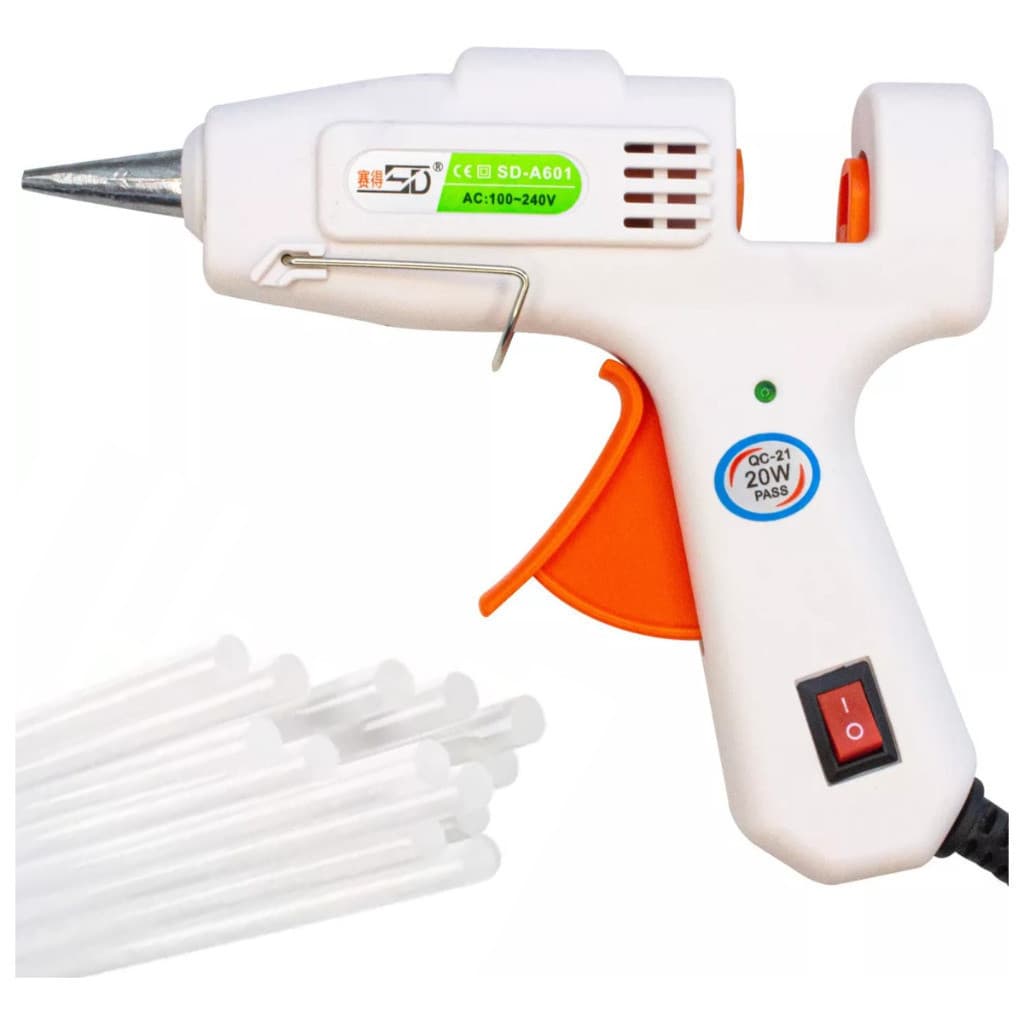 Pistola De Cola Quente Bivolt 110/220v Profissional 20W + 10 Tubos Cola de 7mm de 30cm