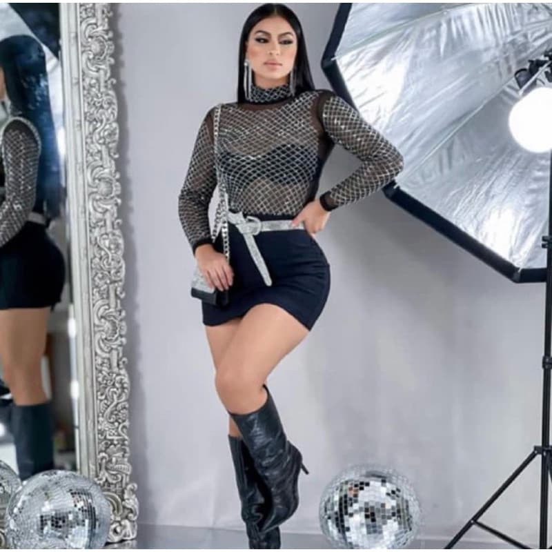 Conjunto bory pedraria e short saia Bengaline REF: 185