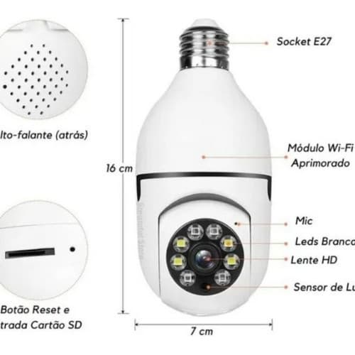 Camera Ip Inteligente Lampada Panoramica Yoosee Wifi E Espiã Envios em 24h