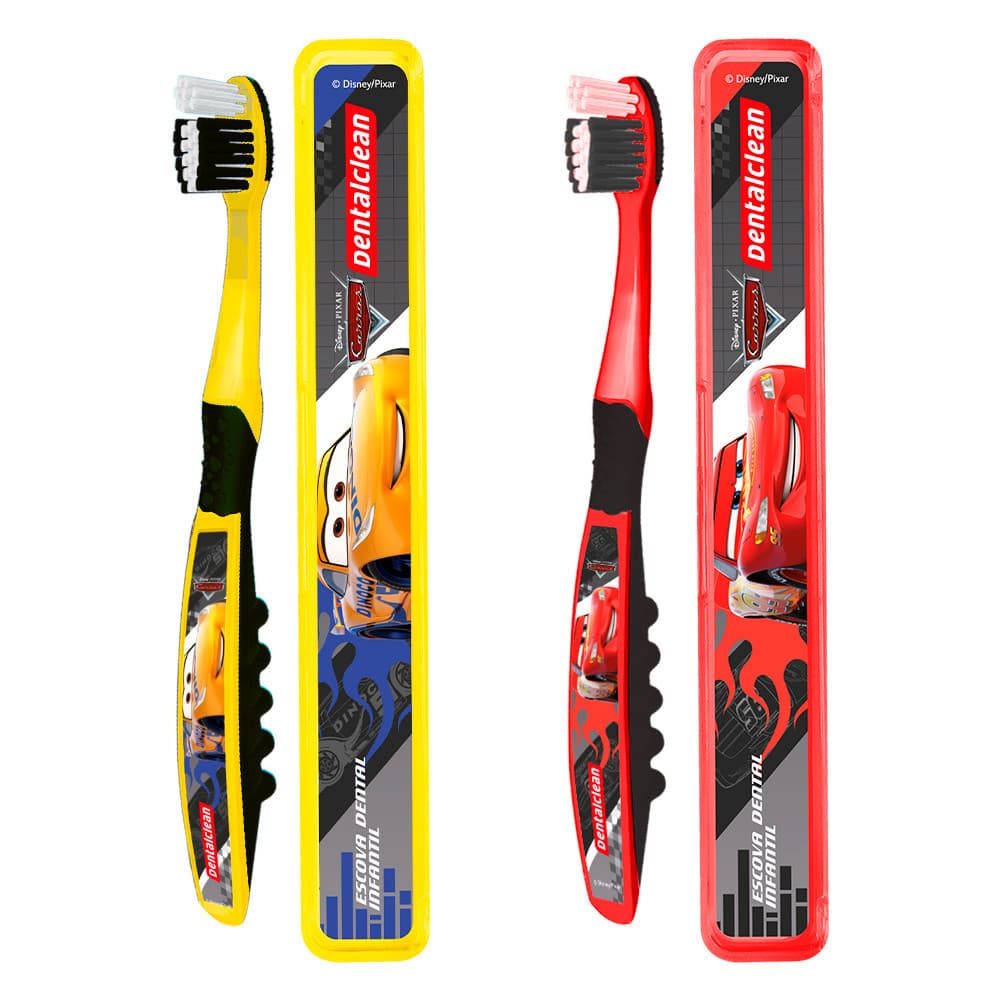 Kit Escova de Dente Infantil com Porta Escovas Escolar Carros McQueen Dentalclean