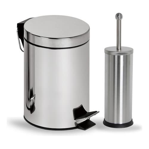 Kit Banheiro Lixeira Inox Com Pedal Tampa  3Litros Escova Sanitária Limpeza Higiene Vaso Privada