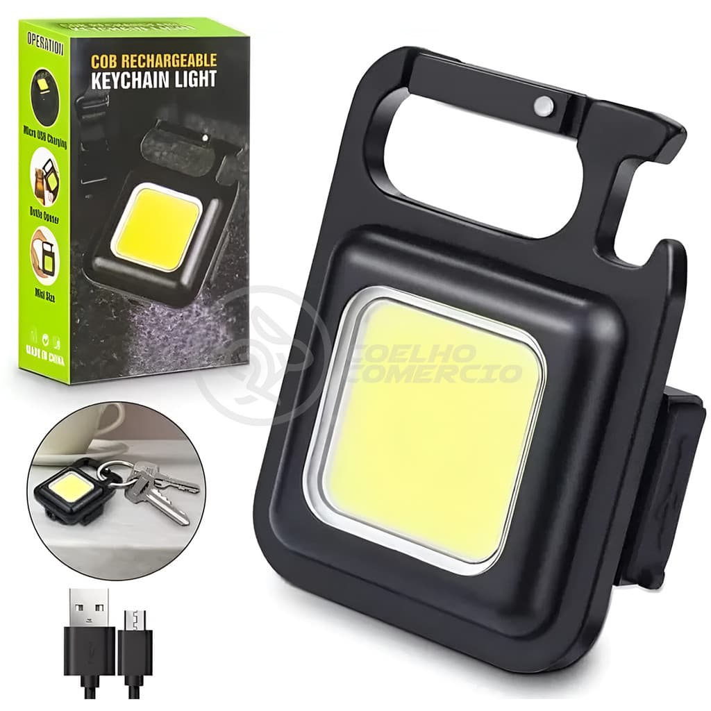 Mini Lanterna LED de Chaveiro Portátil Recarregável com Imã