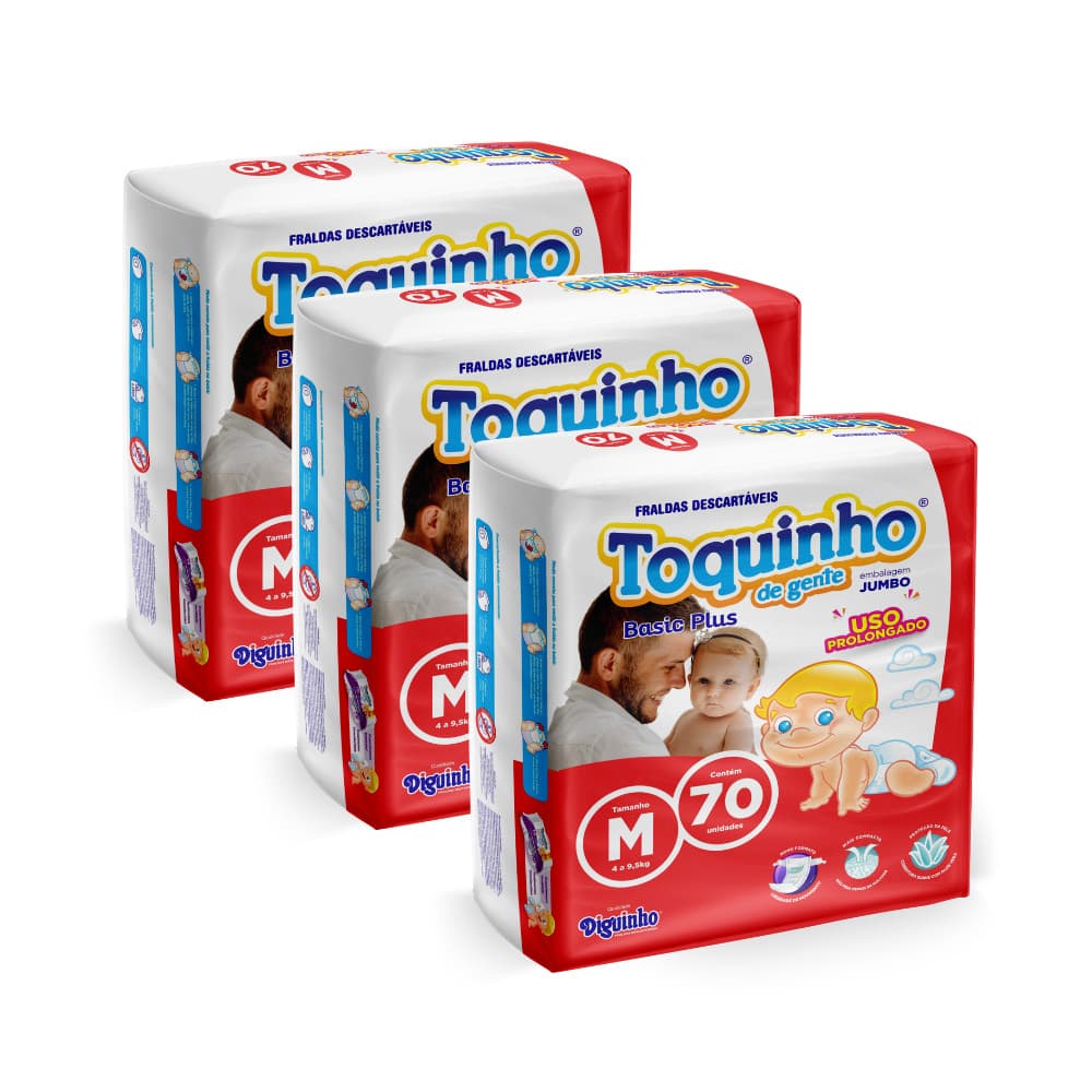 Fralda Infantil com toque de algodão kit 3 pacotes M 210 fraldas