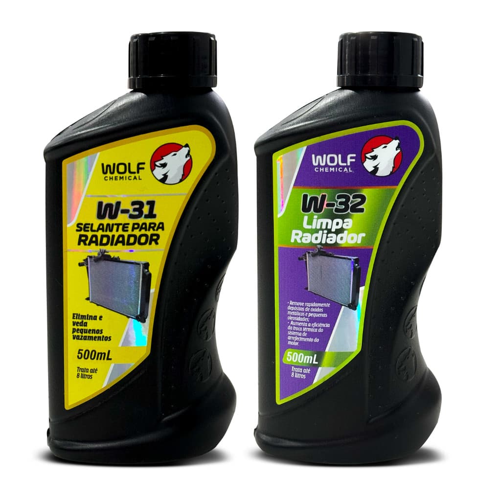 Limpa Radiador Orgânico Remove Óleos Ferrugens + Selante Radiador Veda Elimina Vazamentos Wolf 500ml