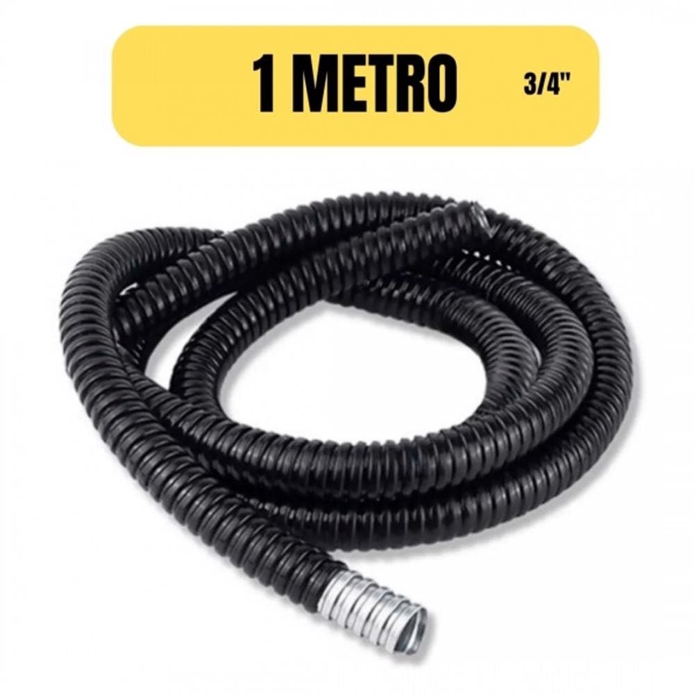 Sealtubo Metálico Flexível 3/4" Emborrachado 1 Metro Preto para Proteção de Cabos
