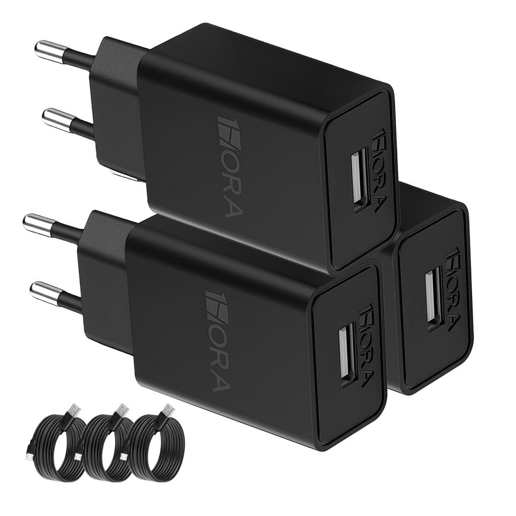 KIT 3X Carregador Usb 1Hora + Cabo Micro Usb/Usb A Preto