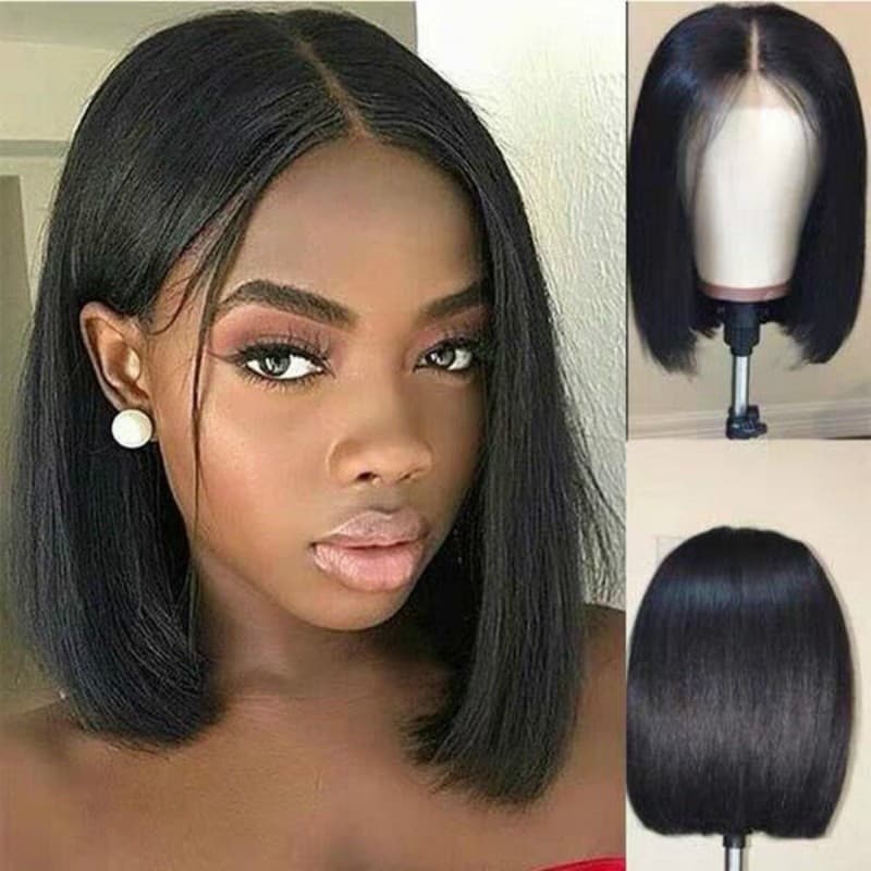 Peruca Europeia E Americana Feminina , Cabelo Preto Curto Liso Na Parte Média , Cabeça Ondulada bobo