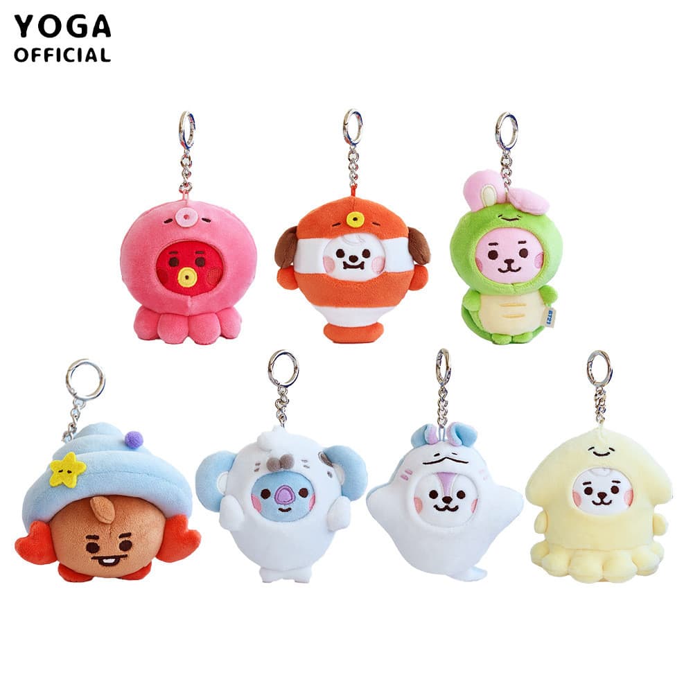 Bt21 BTS Ocean Series Boneca de pelúcia pingente fofo desenho animado bolsa pingente chaveiro