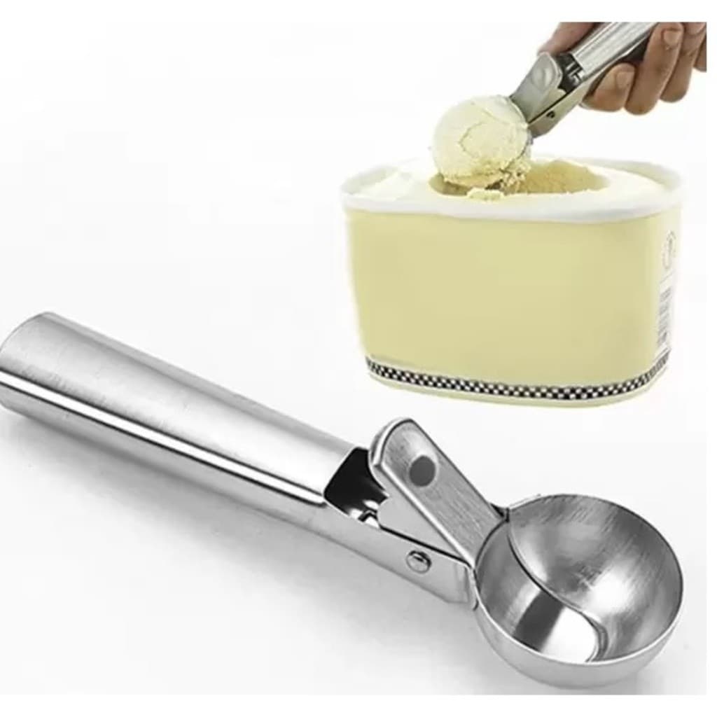 Colher De Sorvete Inox Com Ejetor de Bola Concha Profissional Sobremesa.