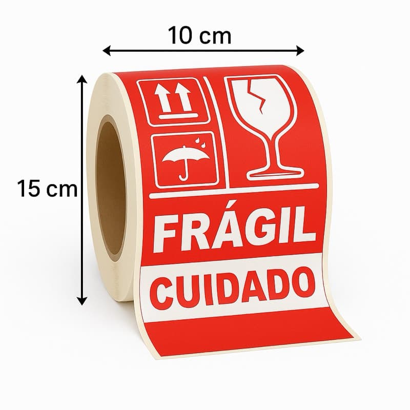 Etiqueta frágil couchê 10cmx15cm ( 100x150mm) Rl com 25 metros