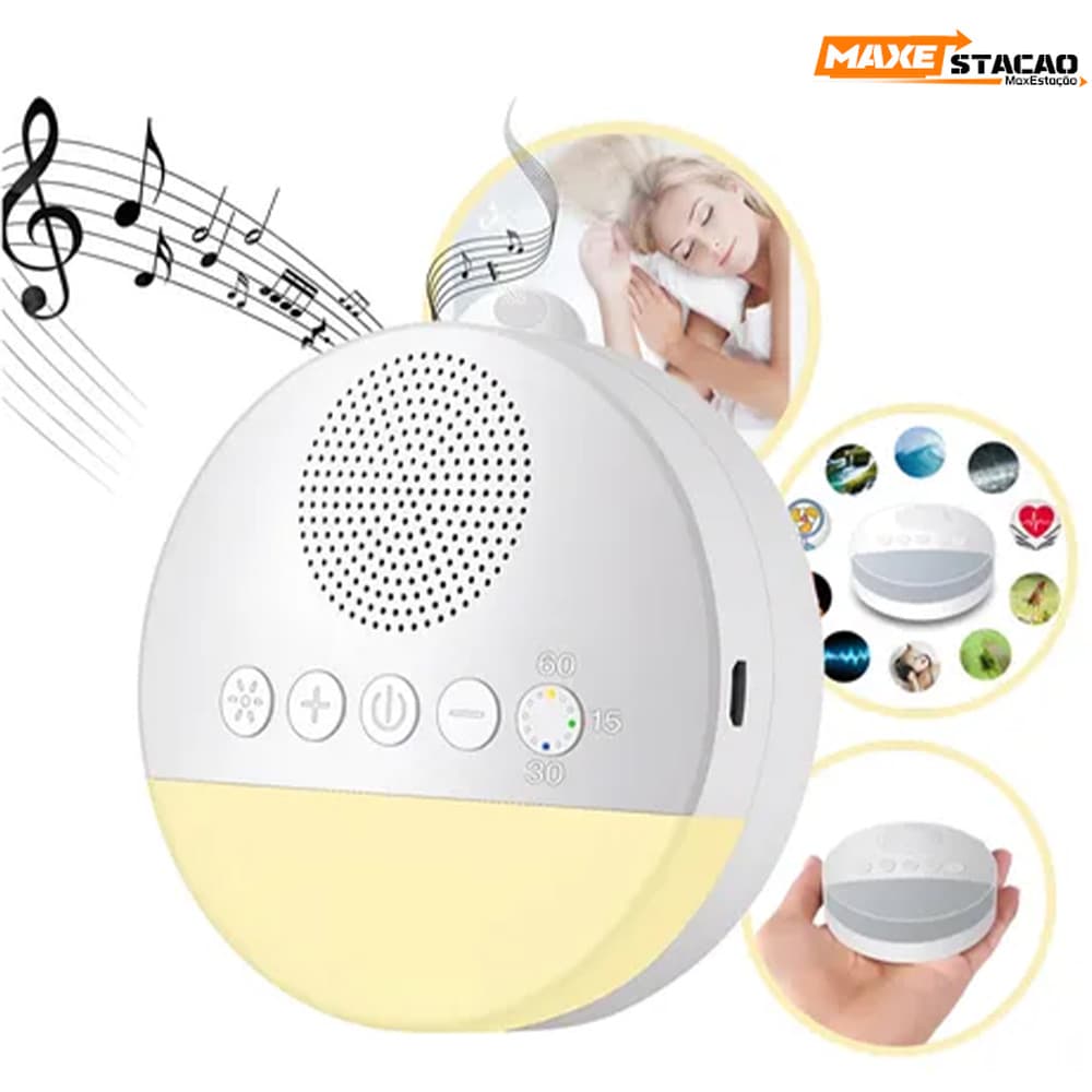 Música Relaxante com Luz Noturna Ajustável Máquina Som Branco Bebê Portátil Recarregável Berço