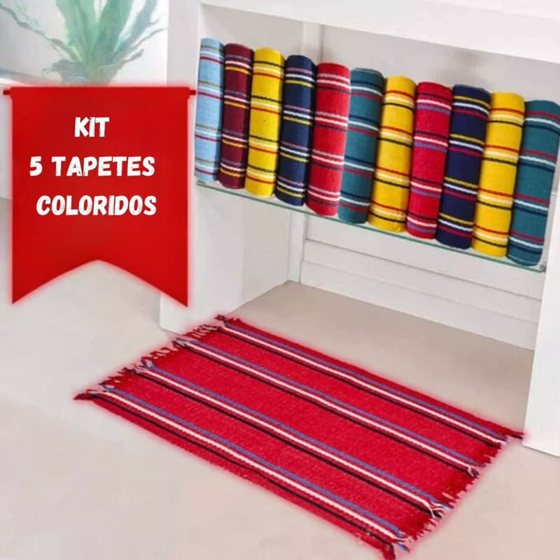 Kit 05 Tapetes Coloridos Listrados Banheiro ou Casa Atolhados Atacado