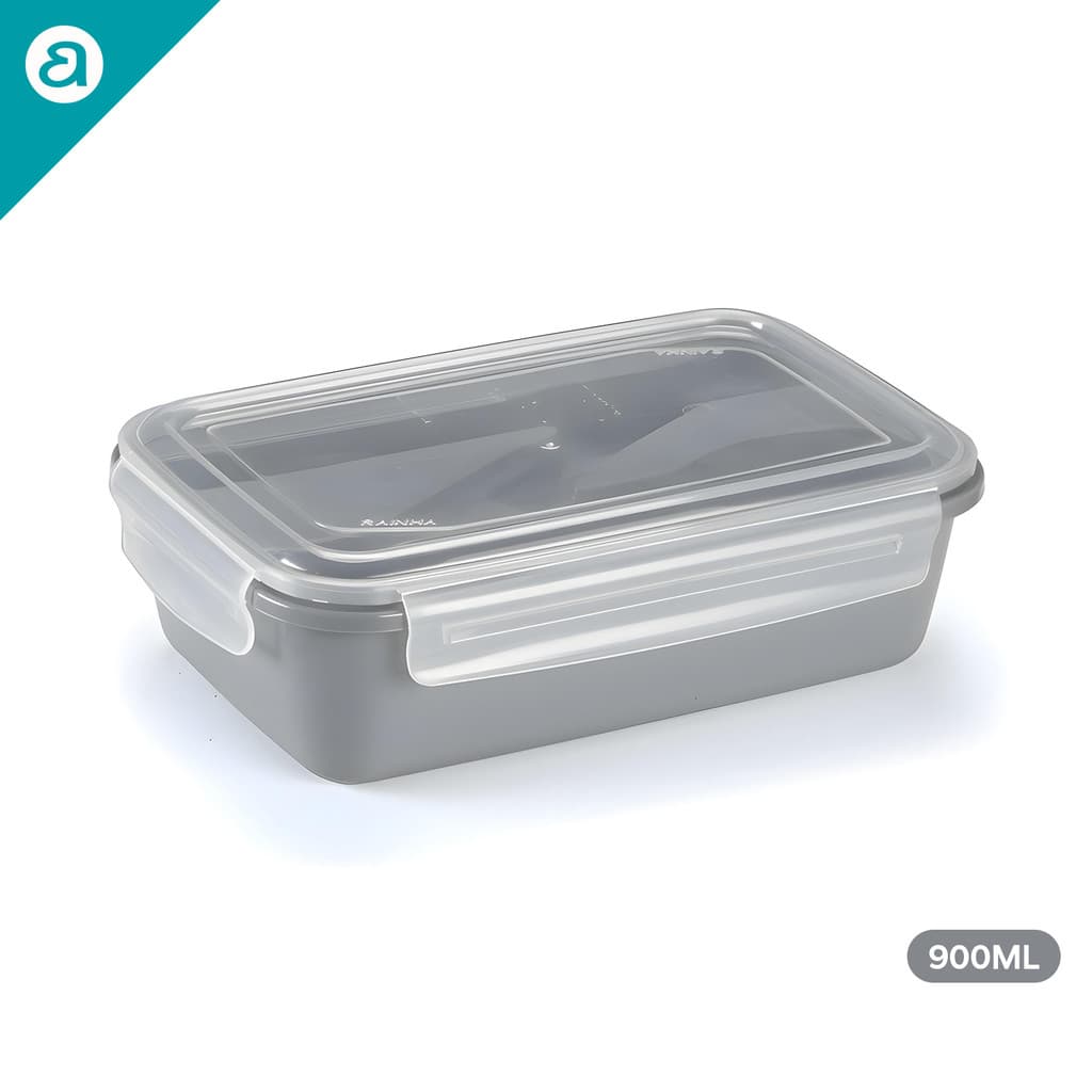 Marmita 900ml c/ Porta Talheres e Travas Pote Reutilizável Micro-ondas Freezer Plástico BPA Free