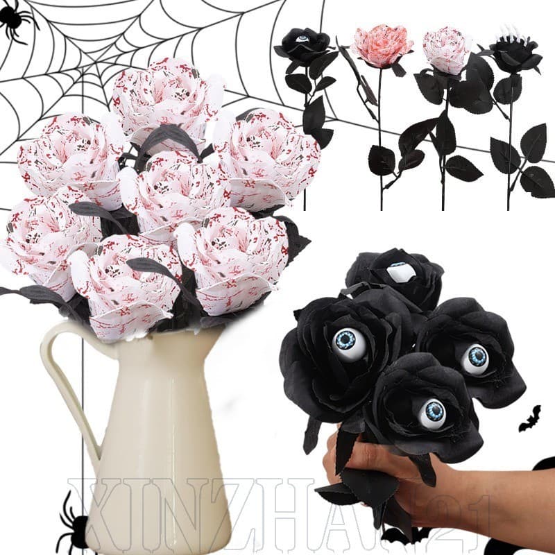 [Decoração De Halloween] Flor Artificial-Festa Em Casa Plantas Falsas-Ramo De Buquê Preto De Abóbora De Globo Ocular-De