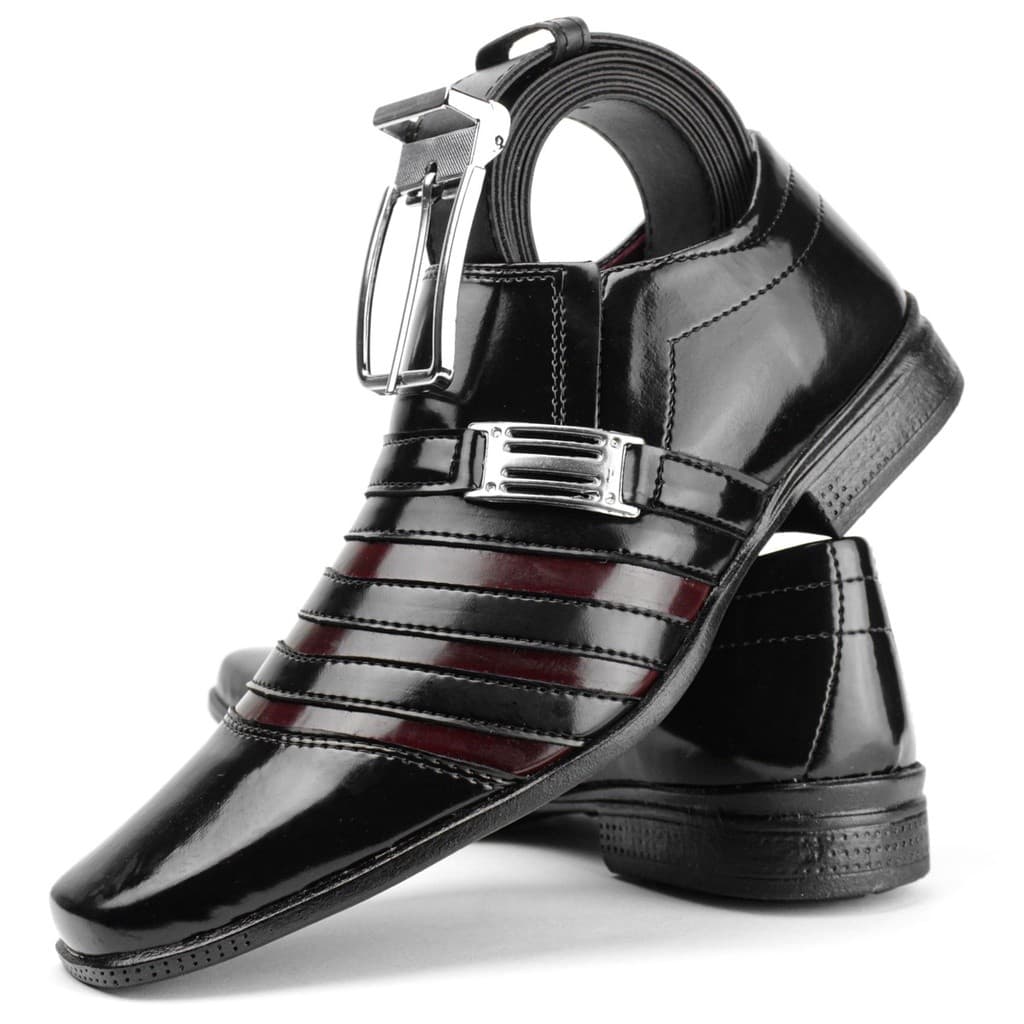 Sapato social masculino preto com bordo + cinto social preto