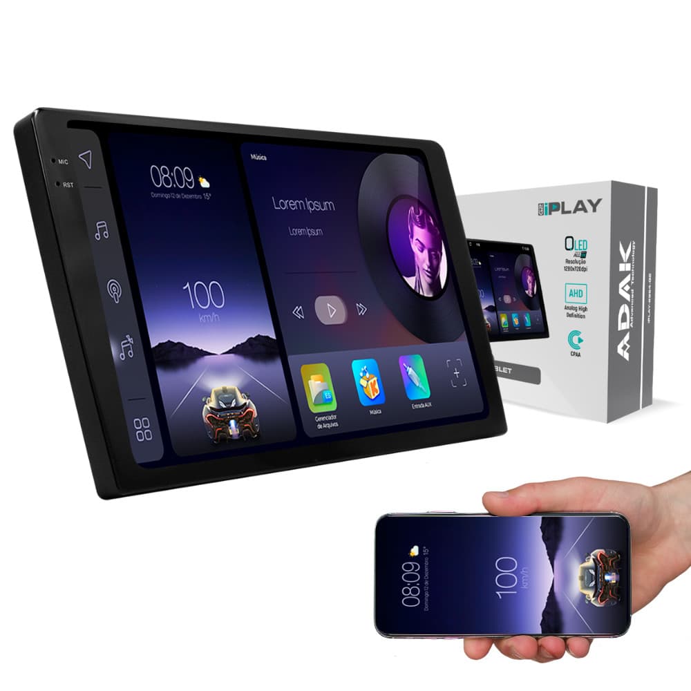 Central Multimídia Universal Adak Com Carplay E Android  9" Polegadas
