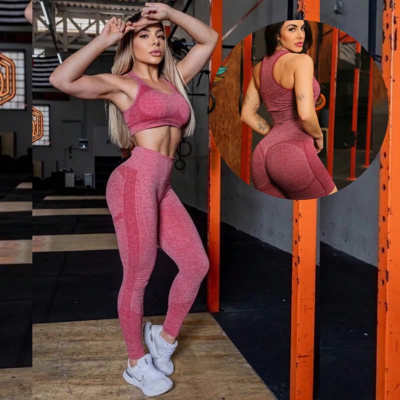 Conjunto Fitness de Calça Legging/ Shorts Empina Bumbum Cintura Alta e Top Costas Nadador Alta Sustentação Moda Academia