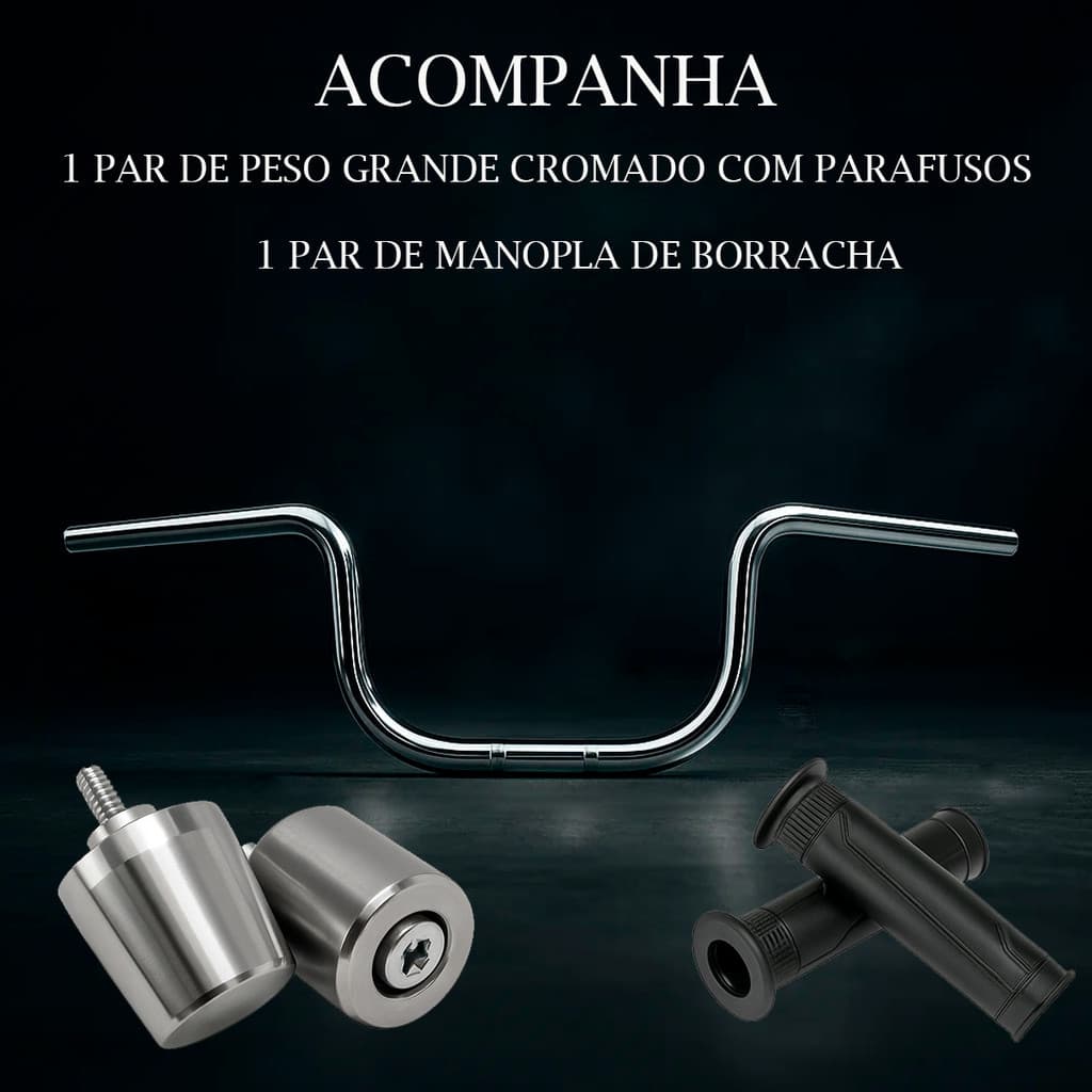 Kit Guidão Cargo Cromado com Manopla Reforçada e Peso Grande para Moto 160