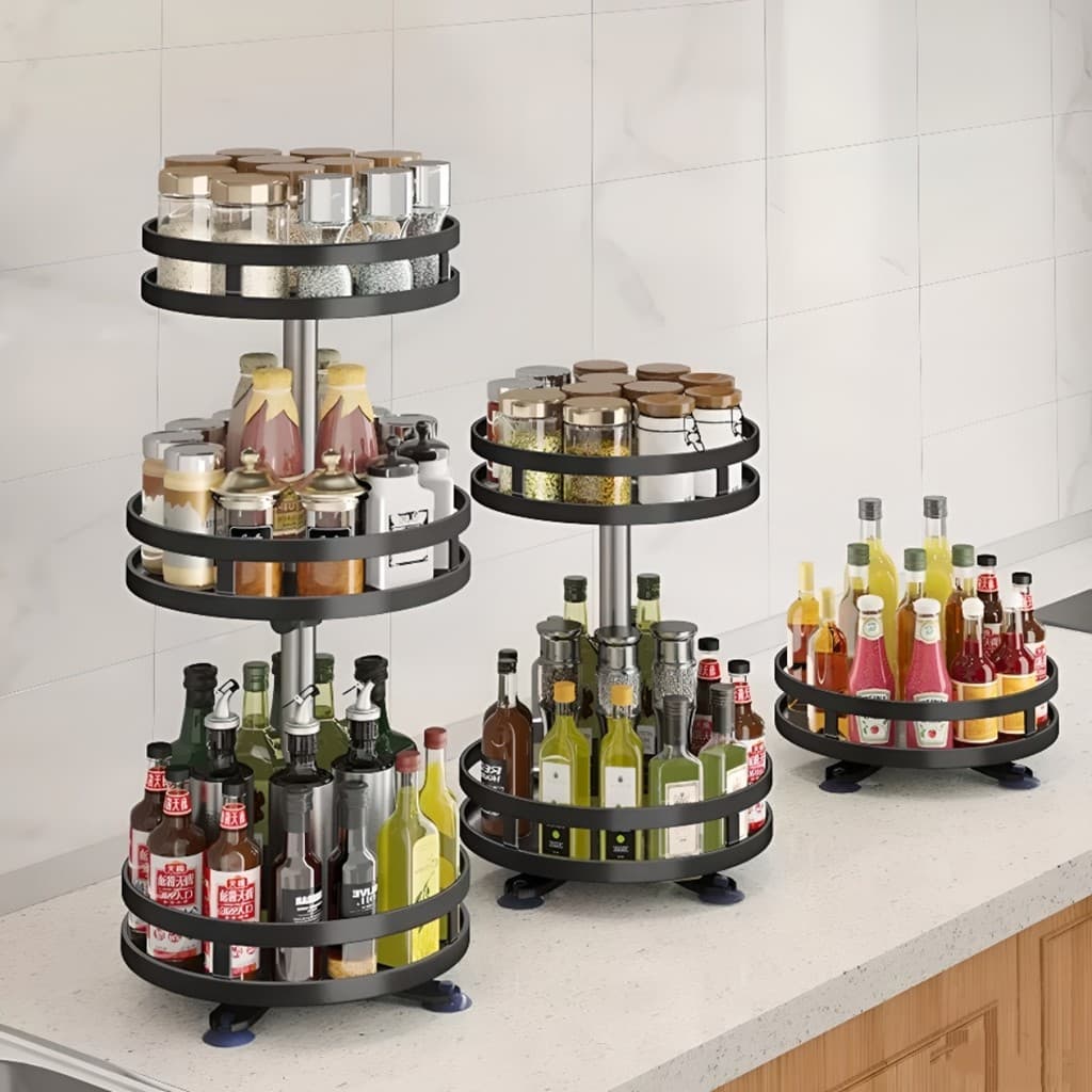 Prateleira Organizadora Rotativa 2/3 Camadas Aço Carbono Multiuso Para Cozinha