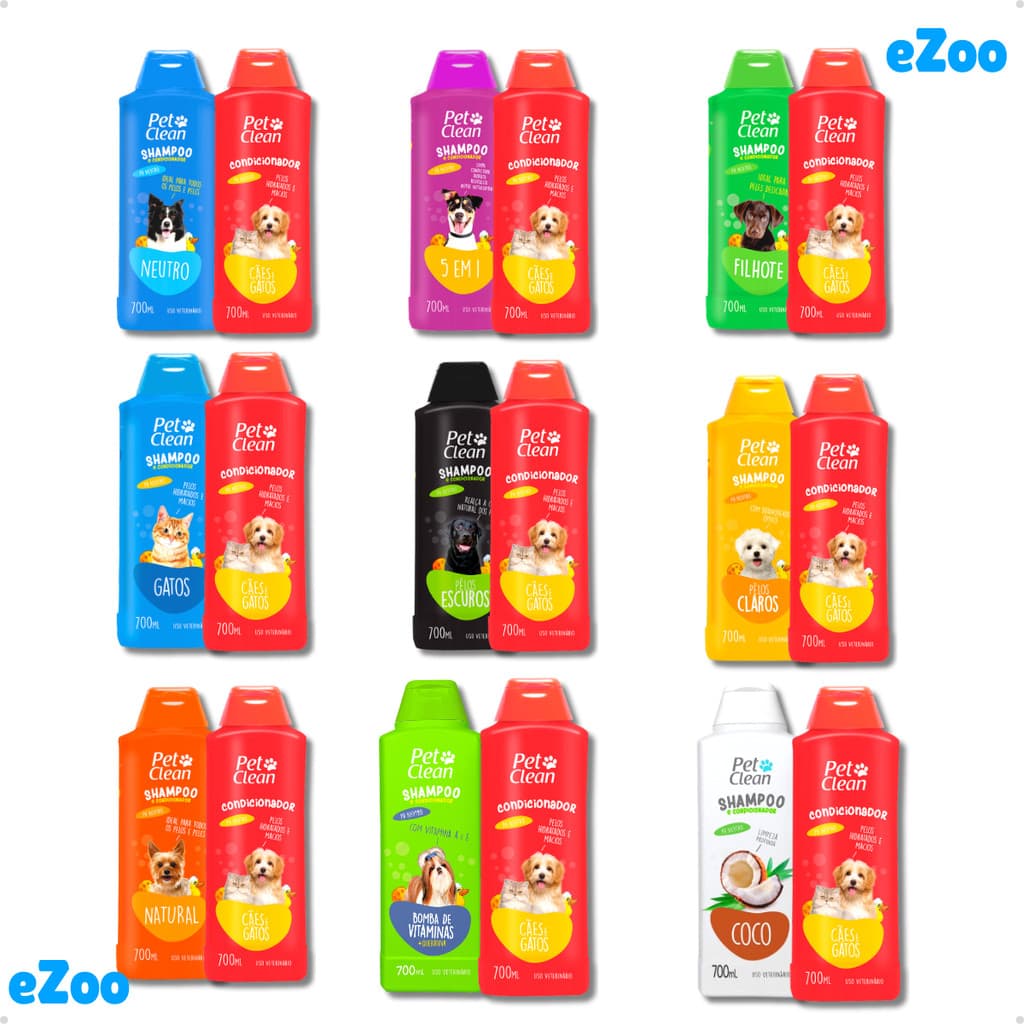 Kit Banho Shampoo Pet Shop 700 ml + Creme Condicionador de Pelos 700 ml Cachorro e Gato Pet Clean
