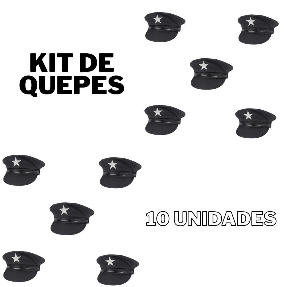 Kit 10 Quepes Pretos Acessório Adulto Carnaval Com Estrela