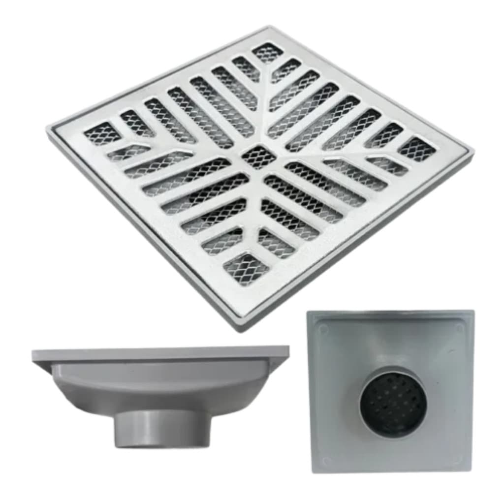 Ralo Quintal 20x20 Grelha Concova 2 Telas E Cocho Cinza 75mm