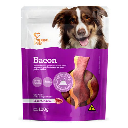 Petisco Bifinho Papaya Pets Sabor Bacon Original 100g Prevenção Tártaro