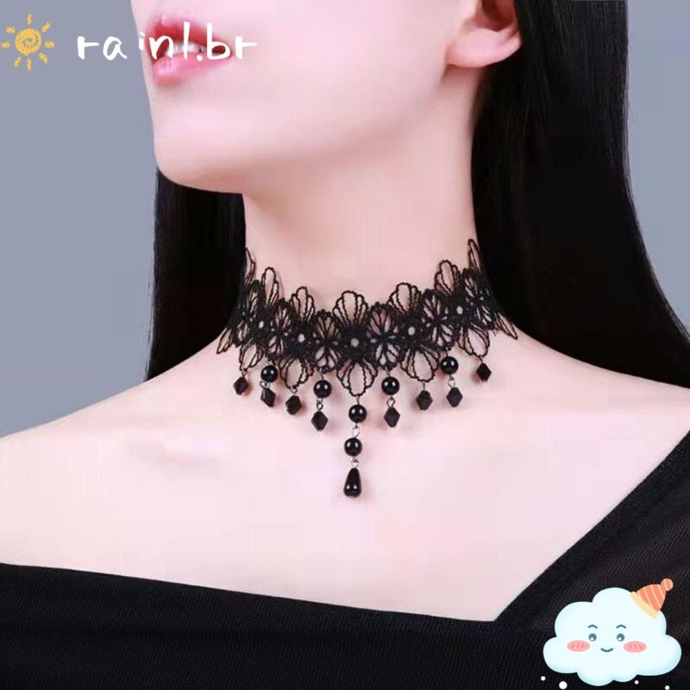 Colar De Renda RAIN , Corrente Clavicular , Acessórios De Joias Personalizados Estilo Punk Lindo Gótico