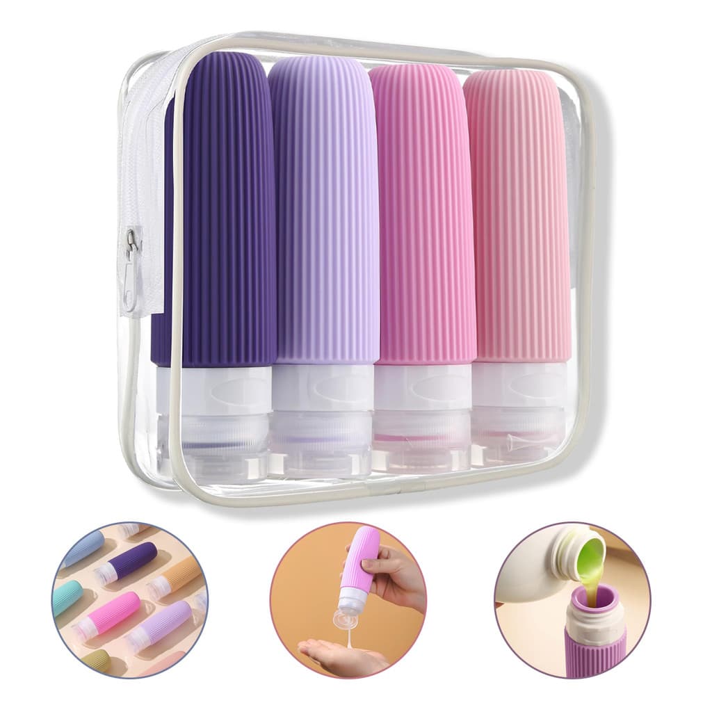 Kit Viagem 4 Frascos Silicone Pote 90ml Shampoo Creme