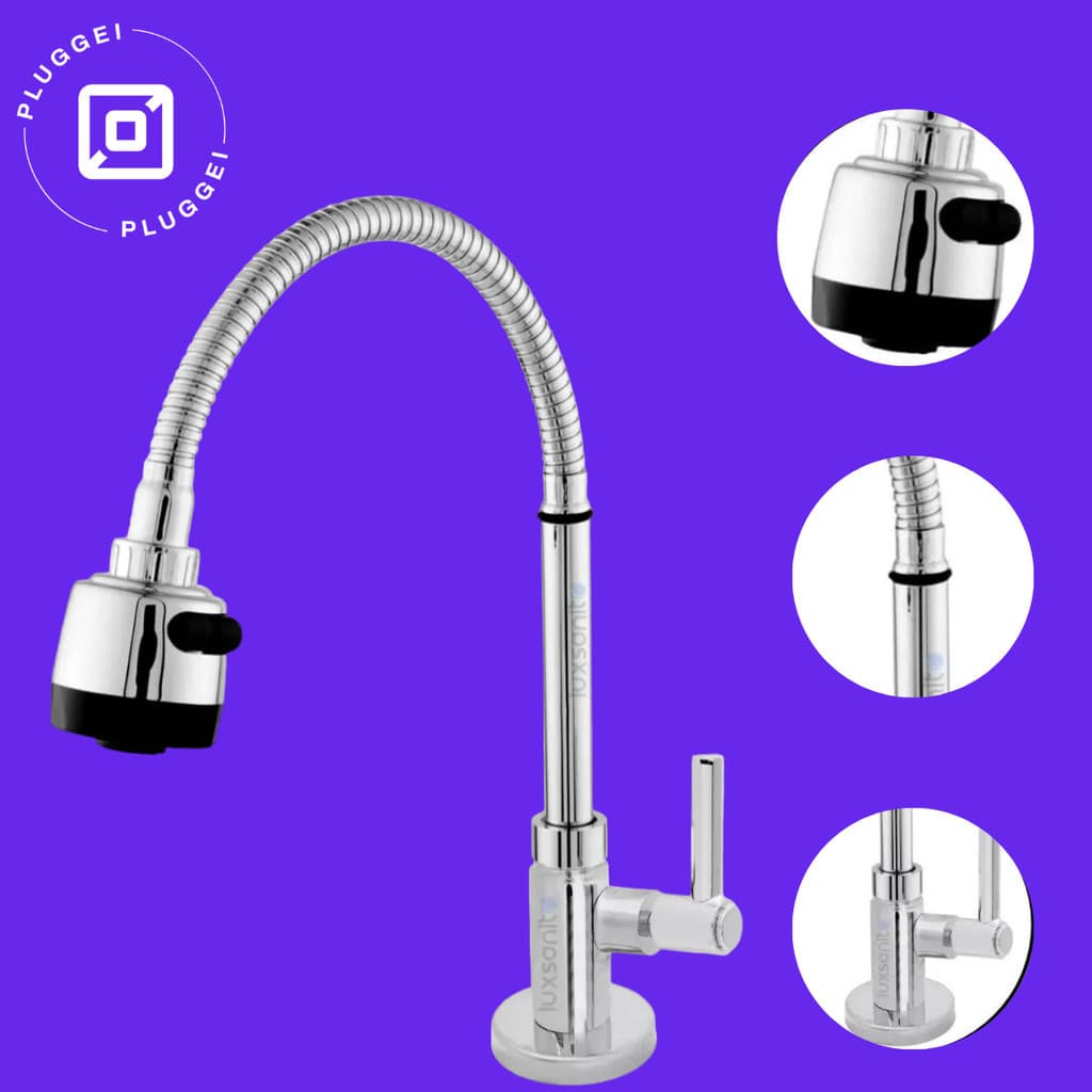 Torneira Cozinha Gourmet Mesa Bancada 2 Jatos Inox Metal C11