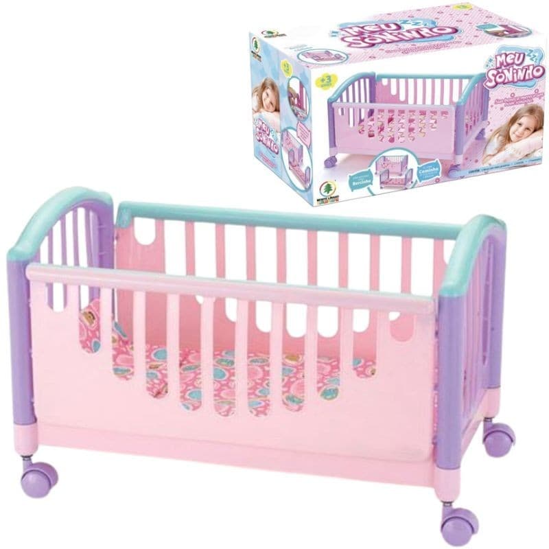 Berço De Boneca Brinquedo Meu Soninho Rosa Monte Líbano
