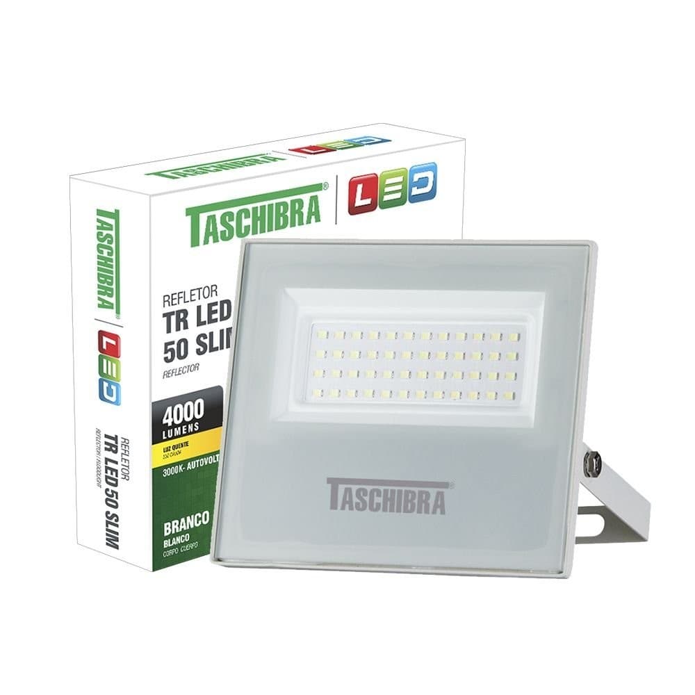 Refletor Taschibra Led TR Slim 50W Luz Quente 3000K Prova D'água IP65 Branco Bivolt