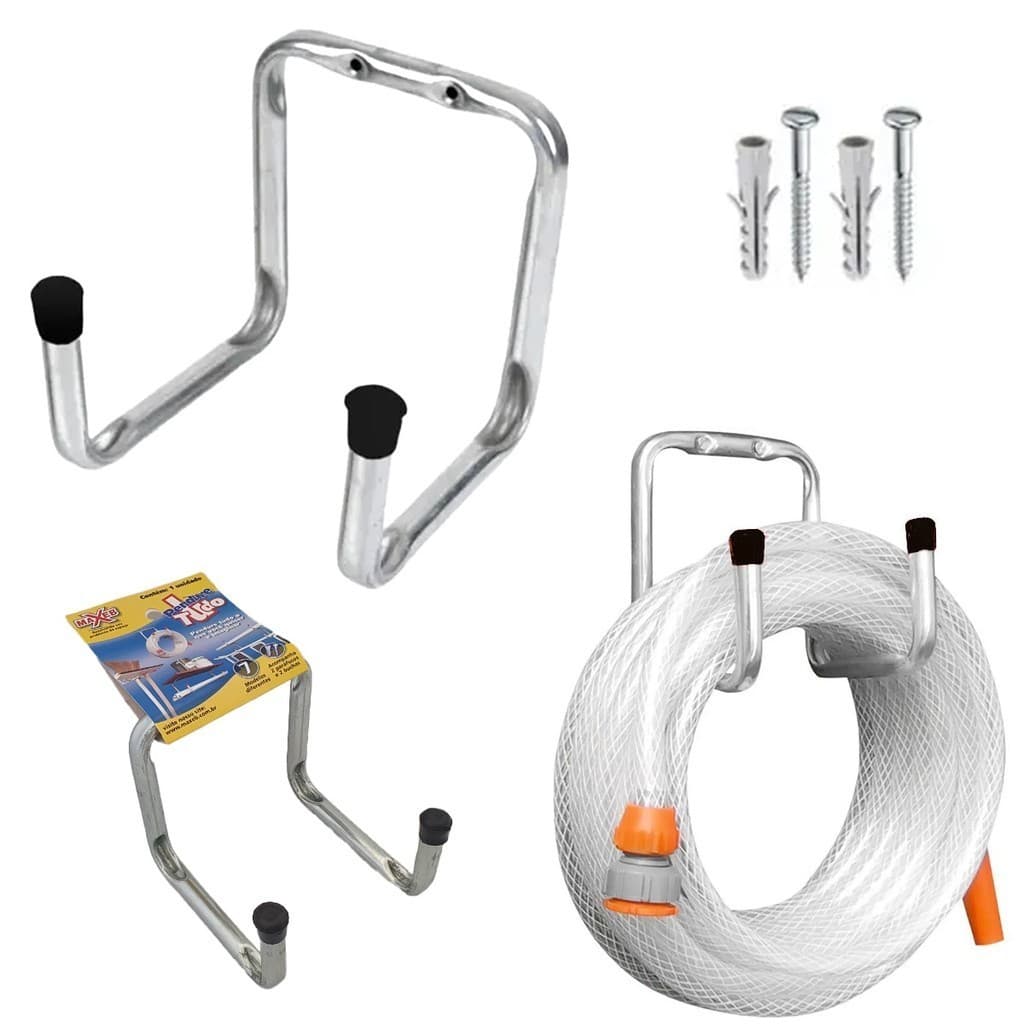 Gancho Duplo Multiuso Parede Pendure Tudo Bicicleta 7,5kg Suporte Aço Zincado Resistente 1/2''