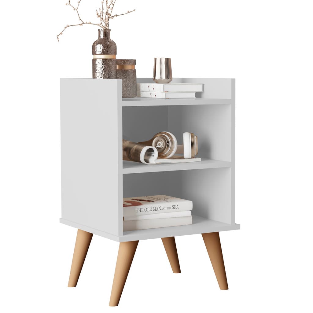 Mesa de Cabeceira Retrô Com 2 Nichos e 1 Prateleira  Jade