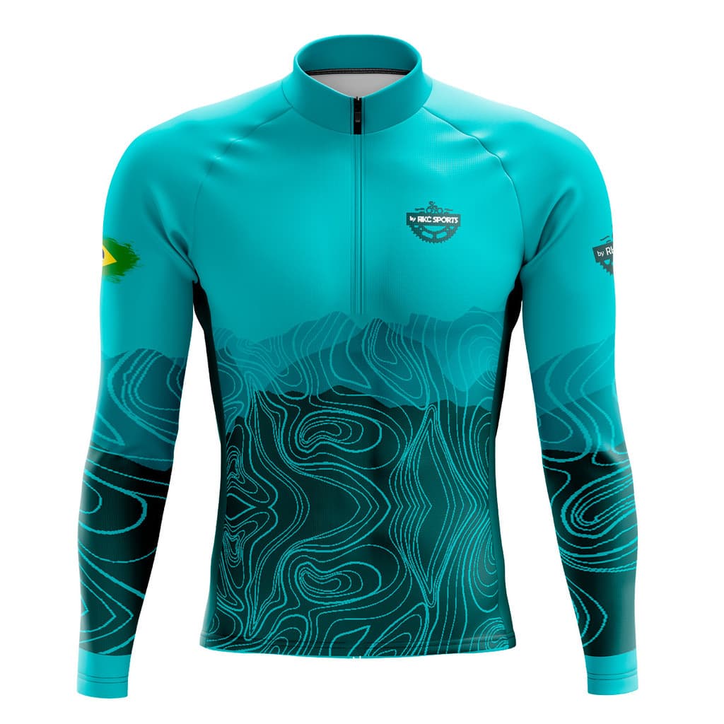 CAMISA CICLISMO MASCULINA MOUNTAIN BIKE MANGA LONGA PROTEÇÃO UV RKC SPORTS DESERTO AZUL CELESTE