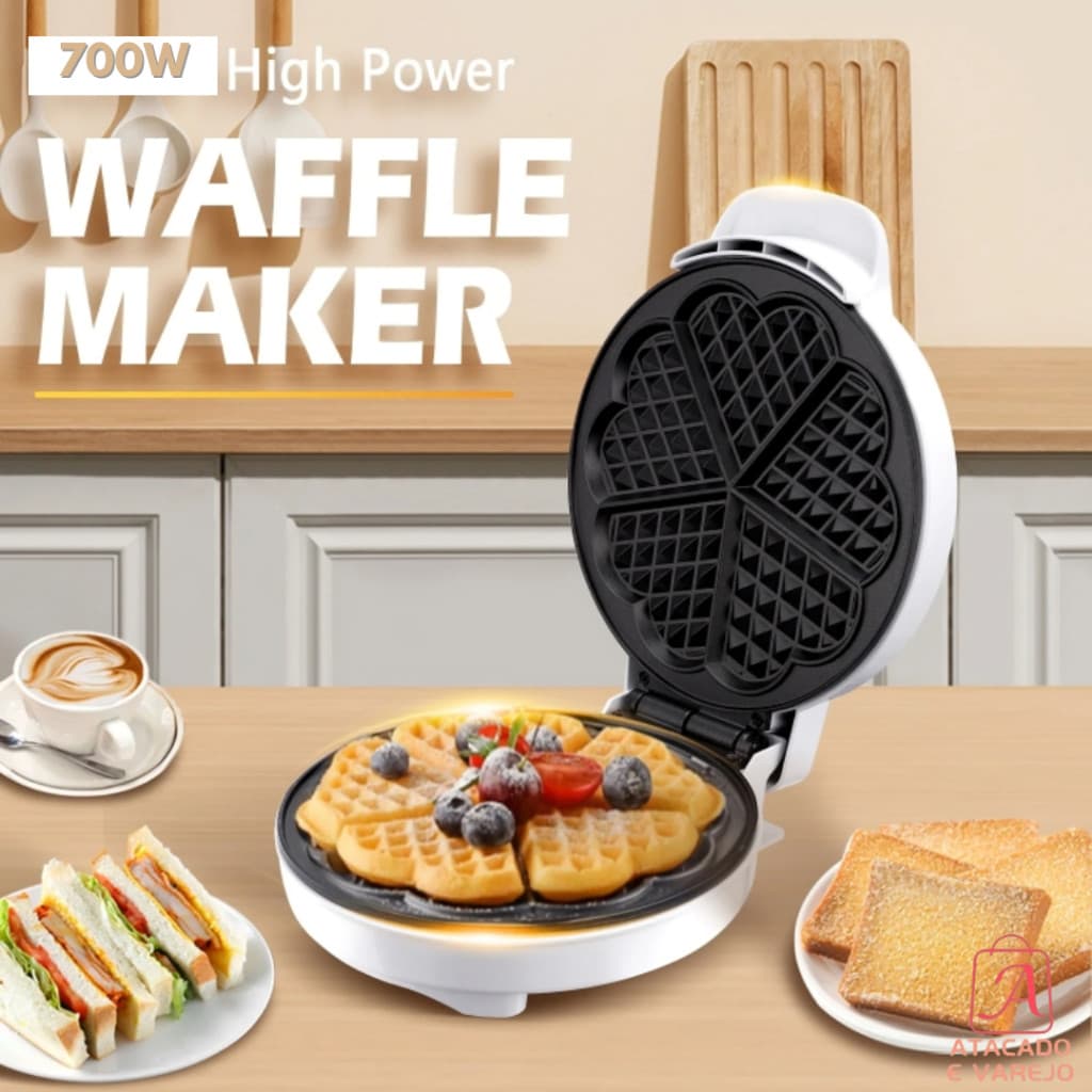Máquina de Waffle de Formato Coração 5 Formas 110V e 220V Design Compacto Elétrica Antiaderente