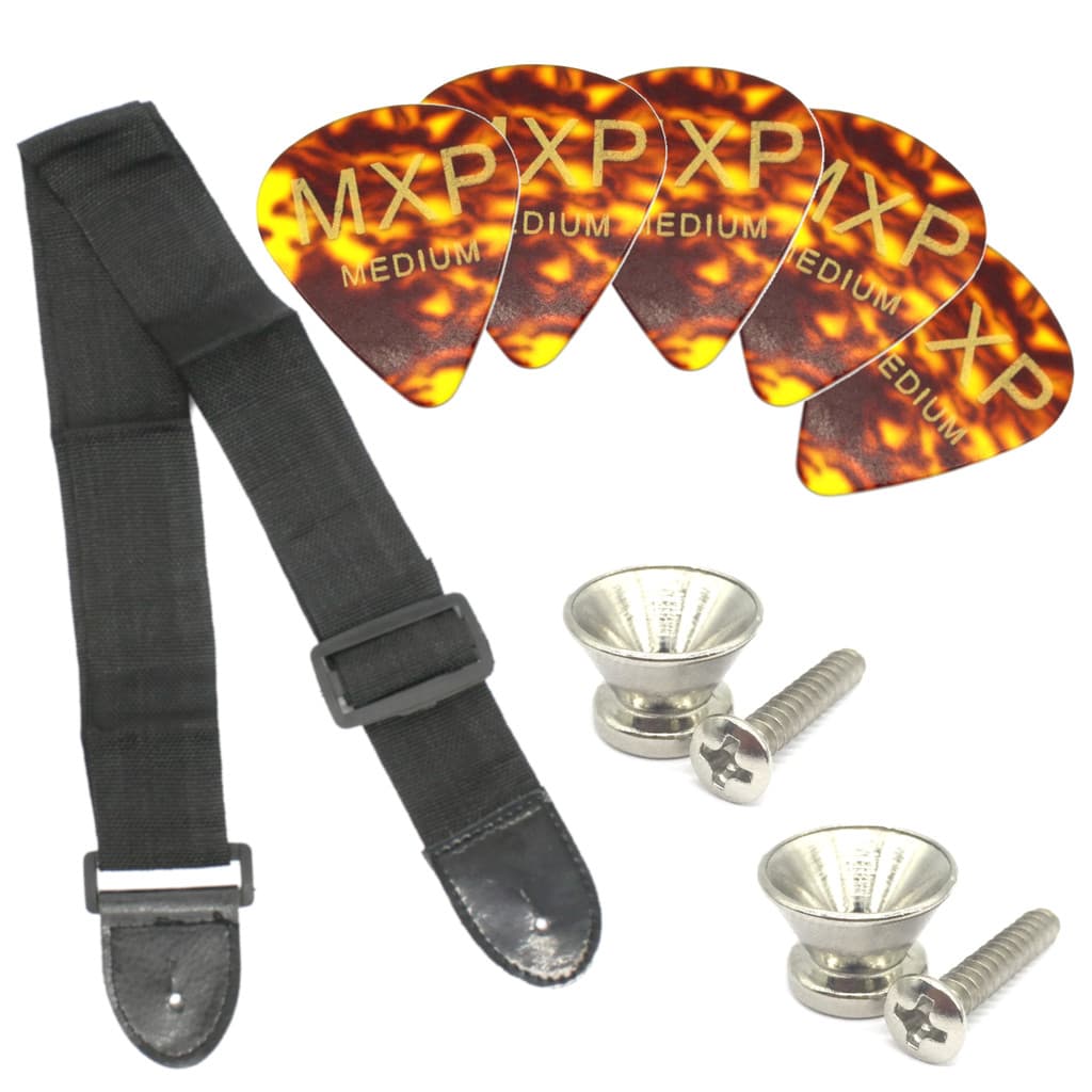 KIT ALÇA VIOLAO ACUSTICO 1 CORREIA 2 PINO ROLDANA 5 PALHETAS