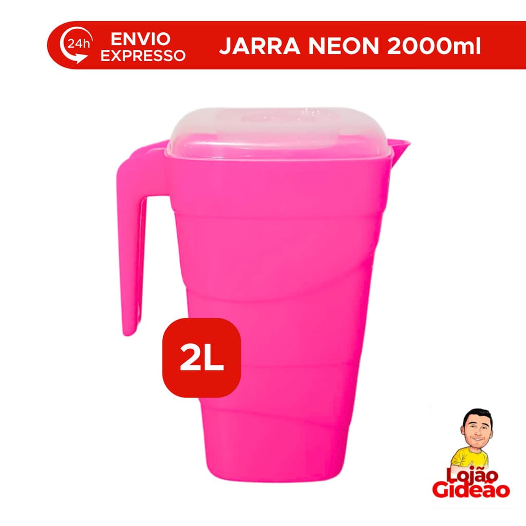 Jarra Rosa 2L Com Tampa Graduada Para Água e Suco Bebidas Geladas