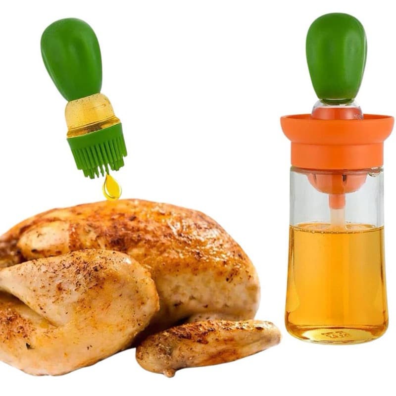 Dispenser Portátil para óleo 2 em 1 com Escova  de Silicone cozinha grelha