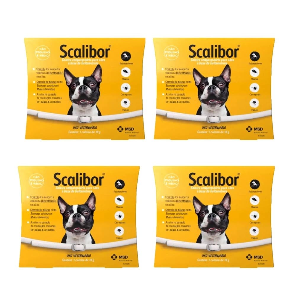 4 Coleira Scalibor P 48cm Leishmaniose Antipulgas Cães MSD